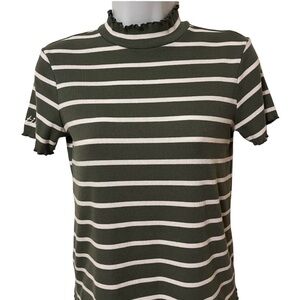 Justice olive/ivory striped short sleeve crop top sz 14/16